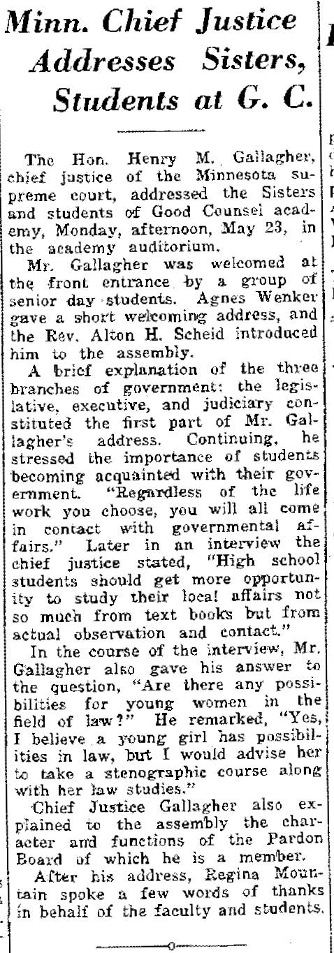 30 1938 05 H.M. Gallaghter addresses Good Counsel crop
