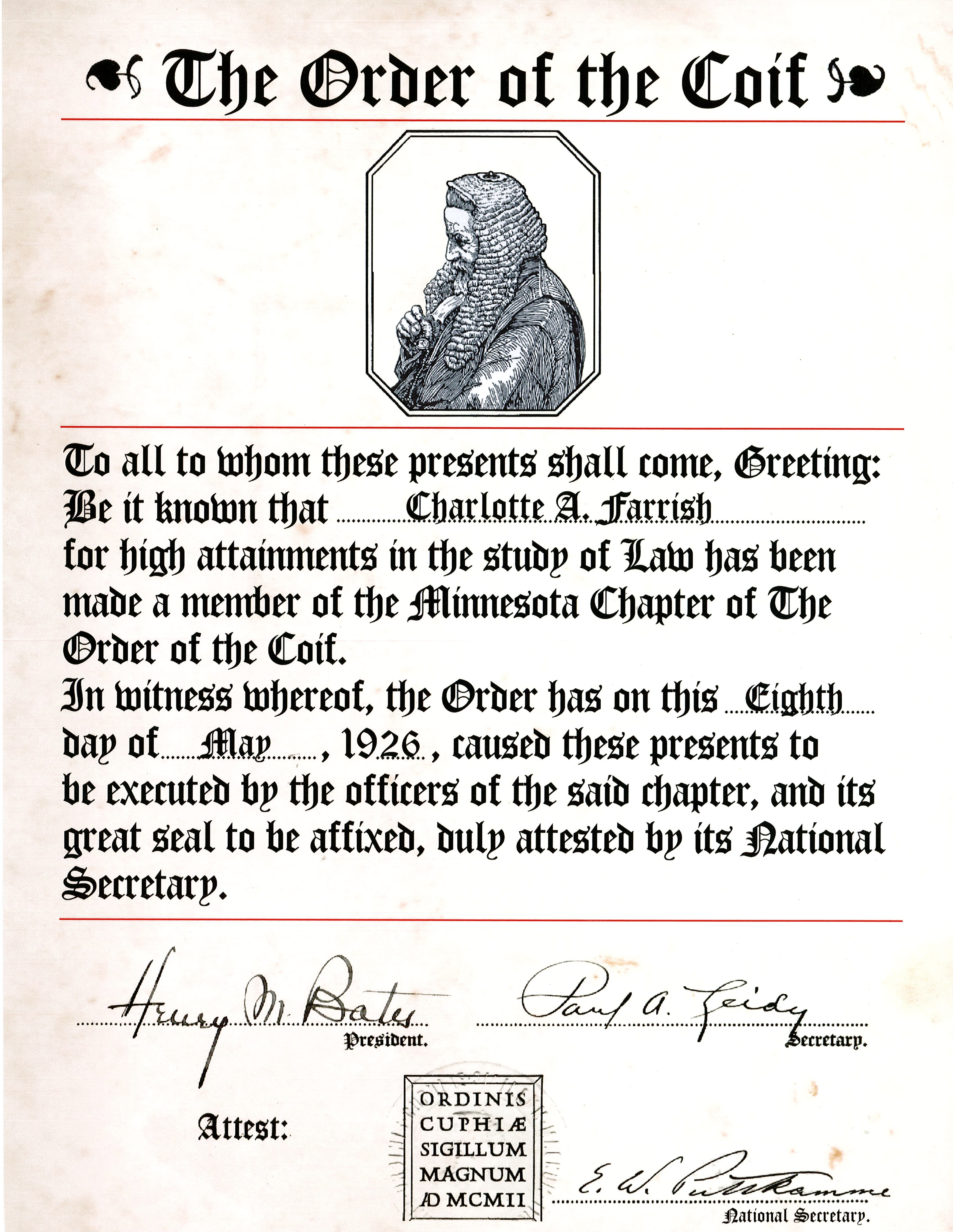 1926 05.08 Farrish Order of Coif